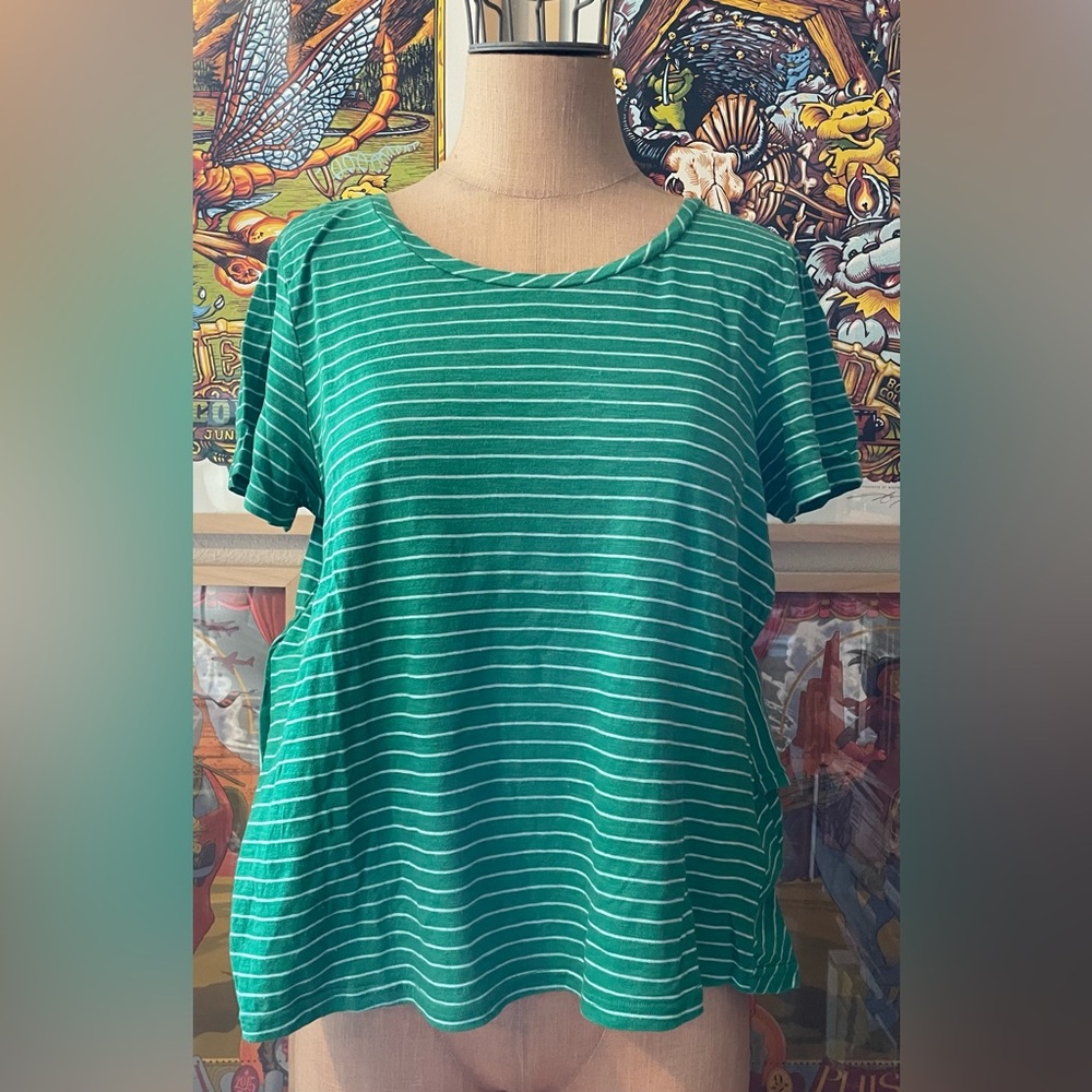 Anthropologie green striped tee size large